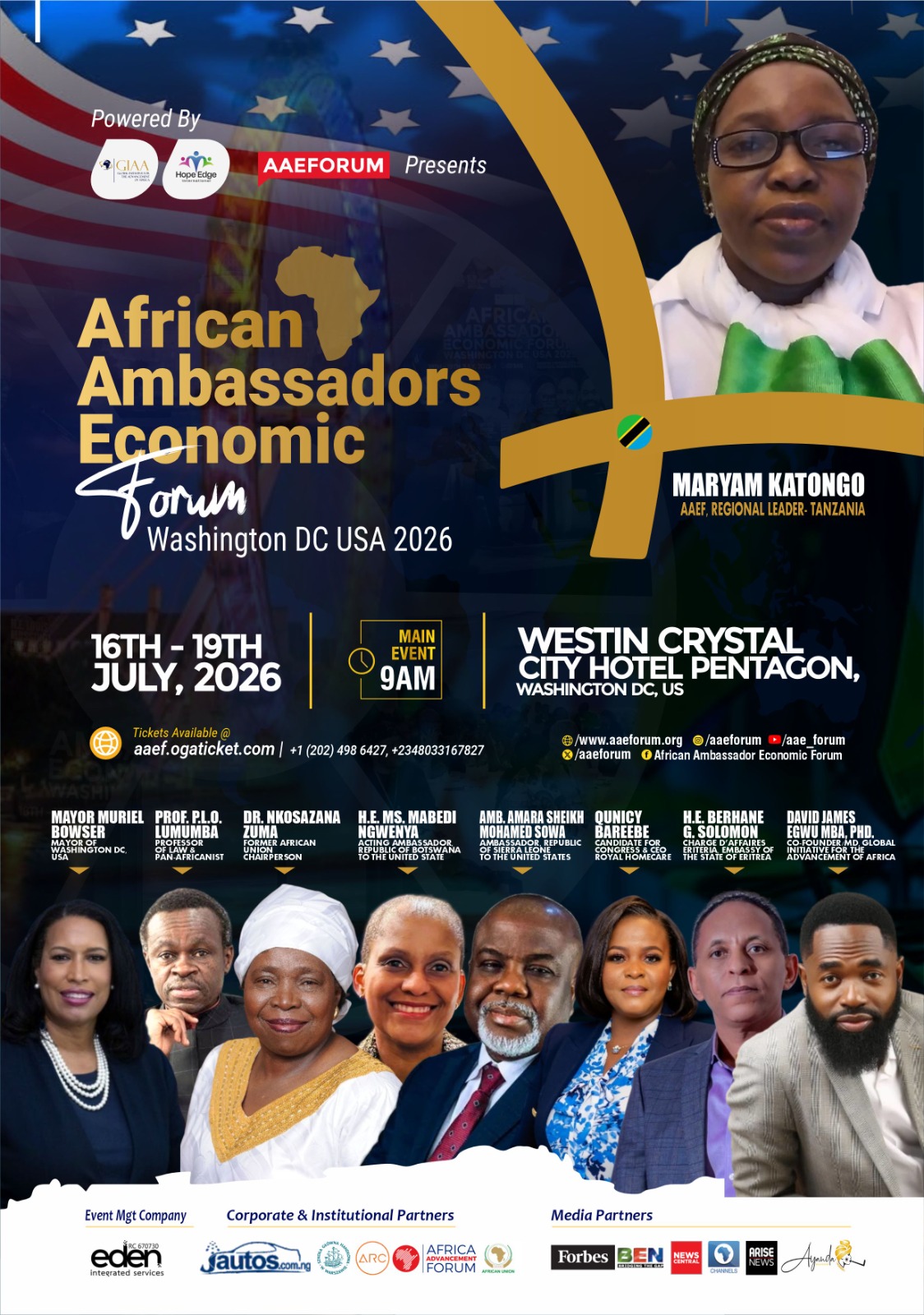 Maryam Katongo  Set To speak at the African Ambassadors economic Forum Washingto DC, USA